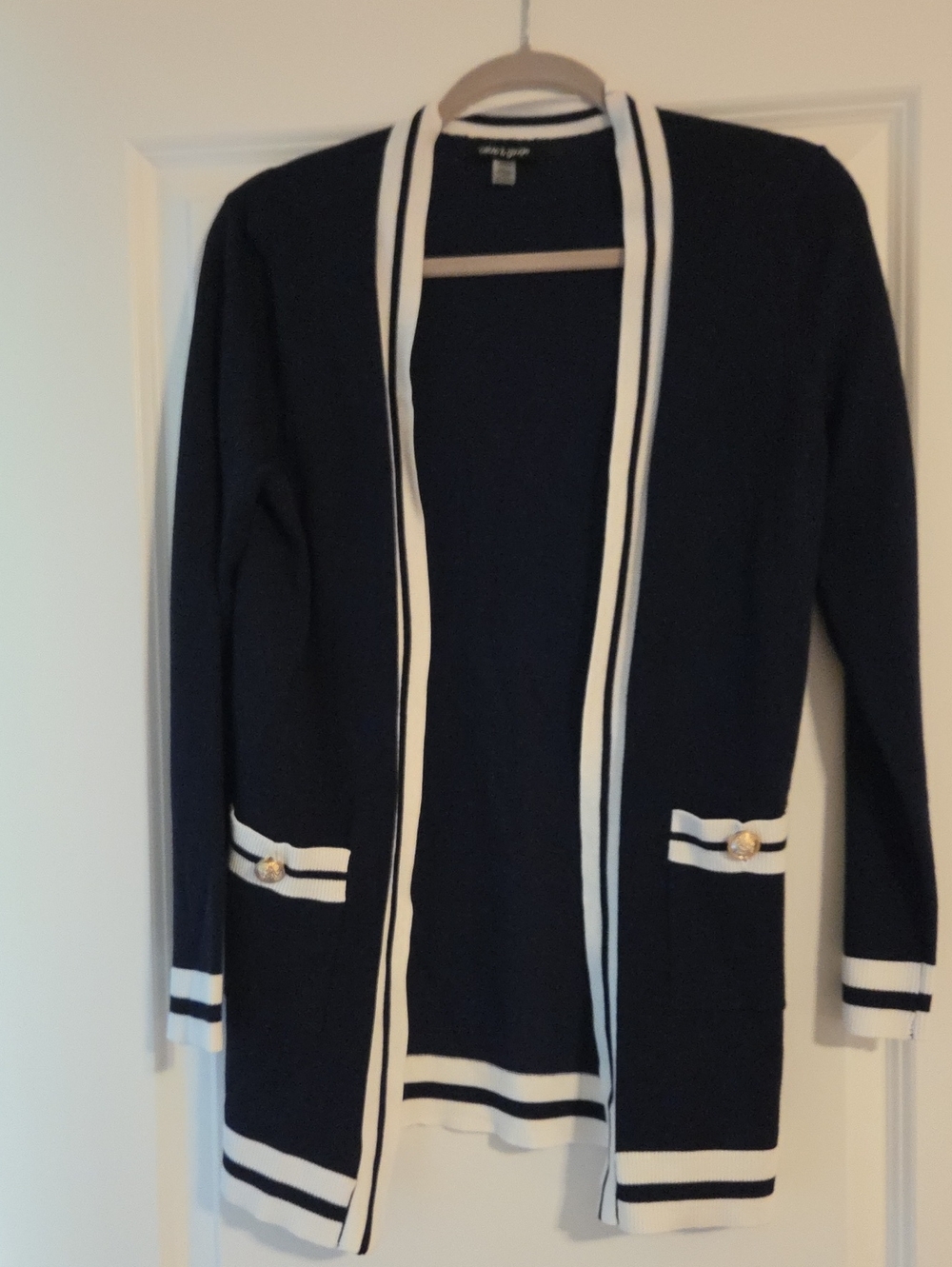 Cable & Gauge Navy Cardigan with White Trim